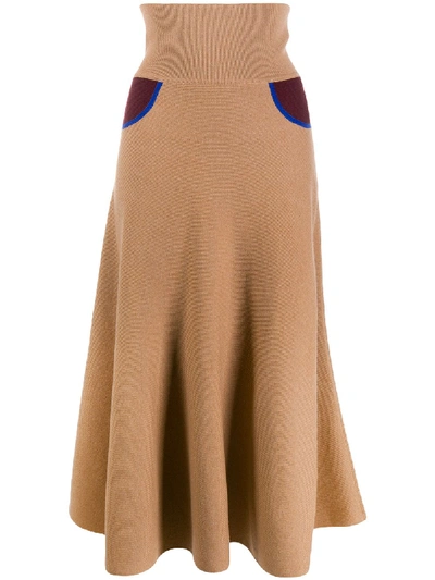 Loewe Trompe L'oeil Cashmere Midi Sweater Skirt In Camel/ Burgundy