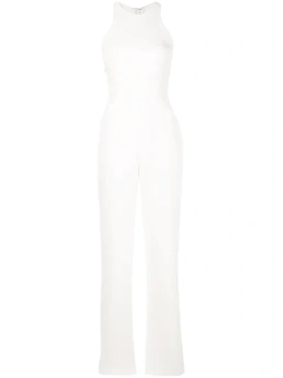 Halston Heritage Fitted Ribbed Jumpsuit In White