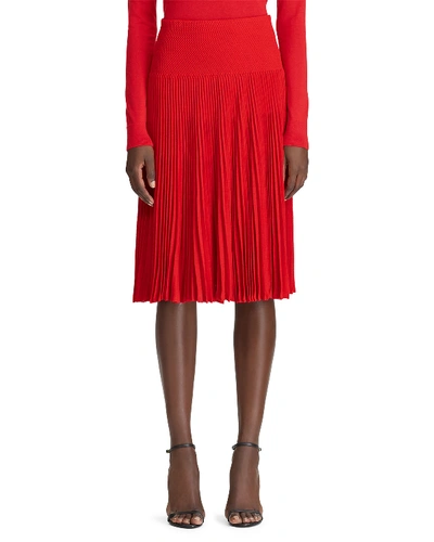 Ralph Lauren Pleated Crepe Midi Skirt In Red
