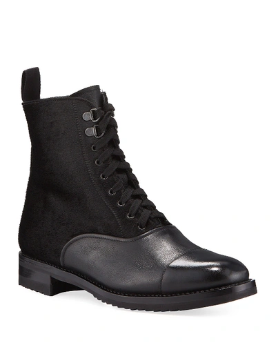 Gravati Mixed Leather Lace-up Hiker Boots In Black