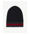 Gucci Striped Knitted Wool Beanie In Midnight Blue
