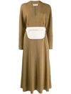 Lanvin Wool Maxi Dress With Leather Belt Detail In Neutrals