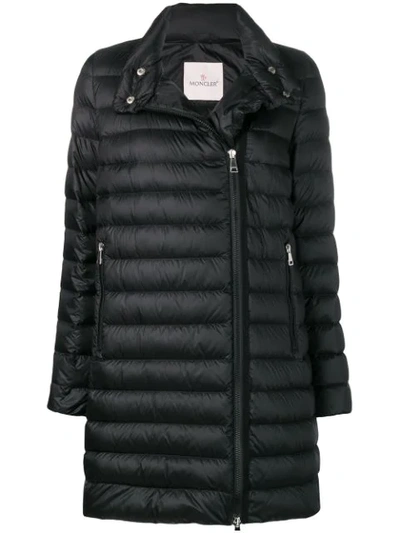 Moncler Asymmetric-zip Puffer Coat In Black