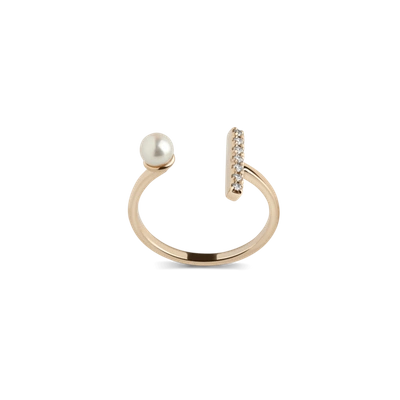 Aurate Open Pearl Ring With White Diamonds In Gold