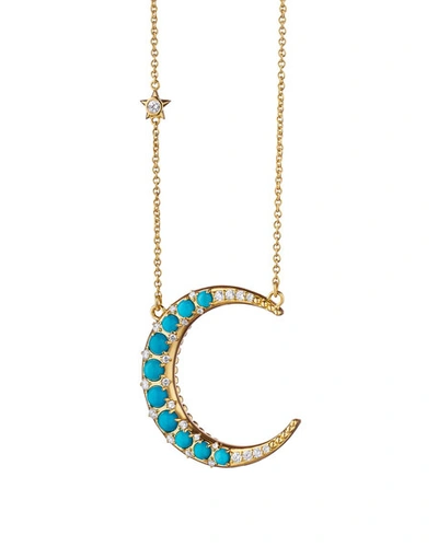Monica Rich Kosann 18k Turquoise & Diamond Crescent Moon Necklace