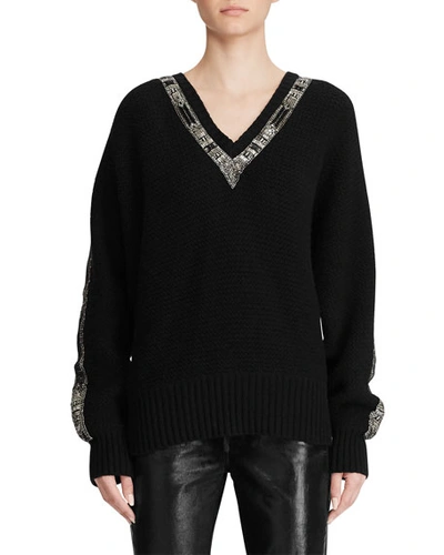 Ralph Lauren Crystal-trimmed Cashmere Sweater In Black
