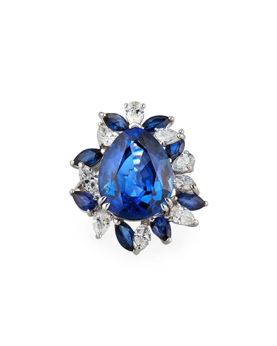 Alexander Laut Platinum Blue Sapphire Pear Ring W/ Diamonds