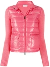 Moncler Knit-sleeve Hooded Puffer Cardigan In Pink