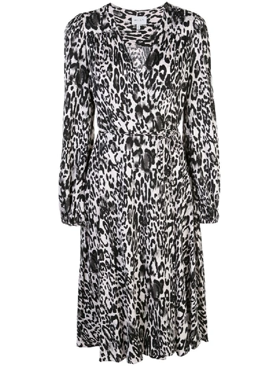 Milly Leopard Printed Jacquard Long-sleeve Wrap Dress In White