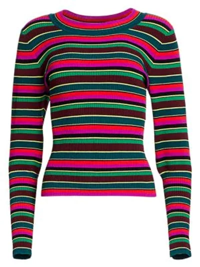 Milly Striped Puff-sleeve Rib Sweater In Multi