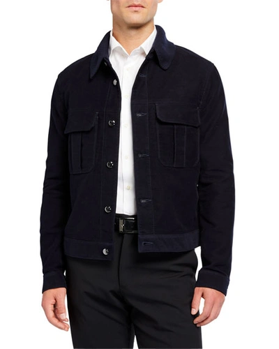 Giorgio Armani Men's Moleskin Jacket W/ Rib-knit Collar In Navy