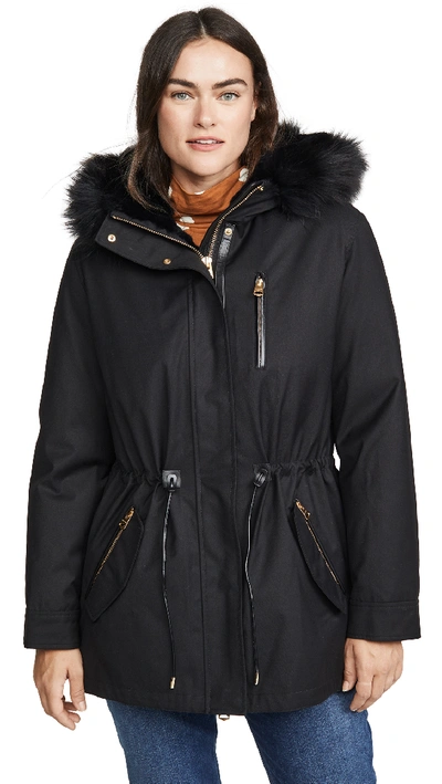 Mackage Chara Fur-hood Semi-fit Raincoat In Black