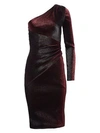 Theia One-shoulder Metallic Stretch Knee-length Cocktail Dress In Garnet