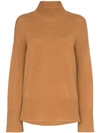 Frame High-low Sustainable Cashmere Turtleneck Sweater In Brown