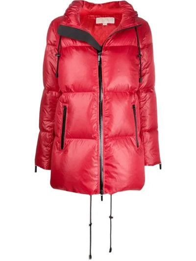 Michael Michael Kors Hooded Cire Down Coat In Red