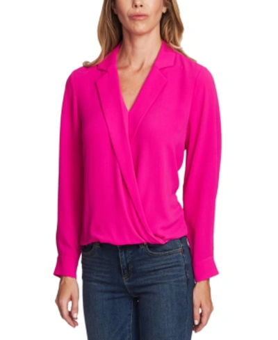 Vince Camuto Crossover-front Faux Wrap Blouse In Pink Shock