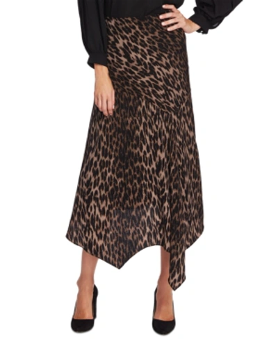 Vince Camuto Animal Phrases Leopard Print Handkerchief-hem Skirt In Rich Black/ Leopard