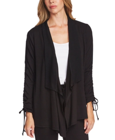 Vince Camuto Drawstring-sleeve Draped Cardigan In Rich Black