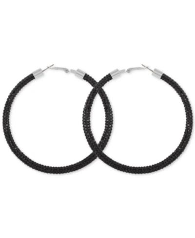 Guess Large Pave Hoop Earrings 3" In Black