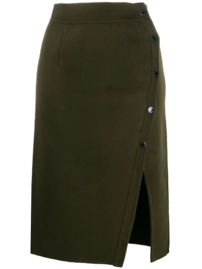 Sandro Front-slit Midi Skirt In Green
