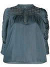 Ulla Johnson Embroidered Cropped Sleeve Blouse In Blue