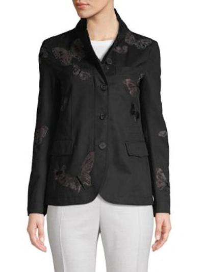 Valentino Butterfly Cotton-blend Jacket In Nero