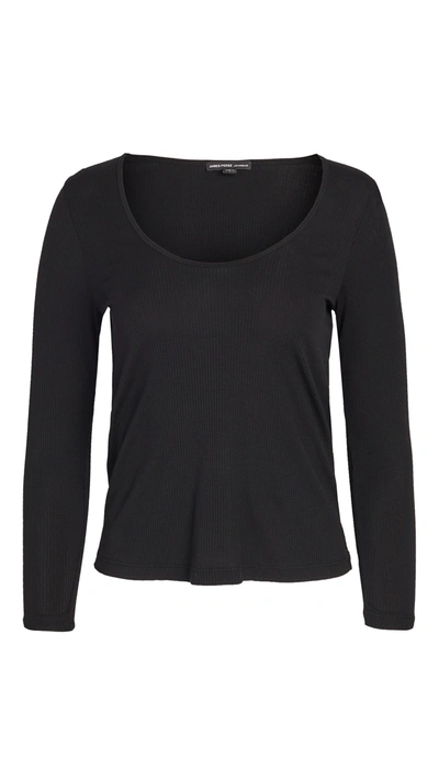 James Perse Long-sleeve Cotton-blend Top In Black