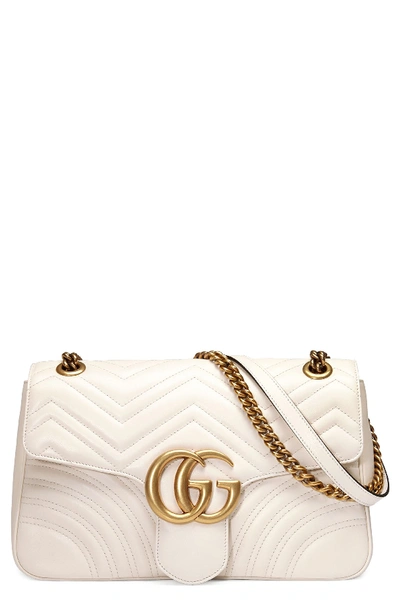 Gucci Gg Marmont Large Chevron Quilted Leather Shoulder Bag, White In Mystic White
