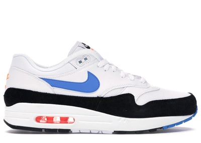 Pre-owned Nike  Air Max 1 White Photo Blue Black In White/total Orange-black-photo Blue