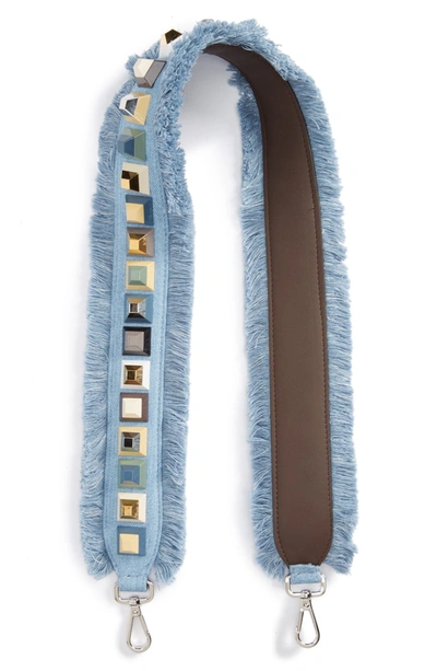 Fendi Strap You Studded Denim Shoulder Strap For Handbag, Denim/multi In Blue