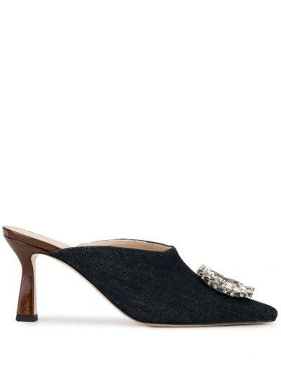 Wandler 'lotte' Strass Embellished Denim Mules In Blue