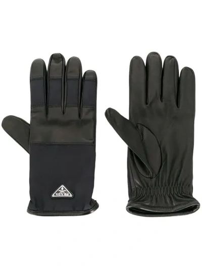 Prada Logo-detailed Cashmere-lined Leather And Nylon Gloves In Black