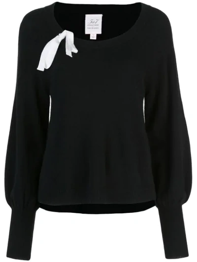 Cinq À Sept Amelia Balloon-sleeve Ribbon Cashmere Sweater In Black