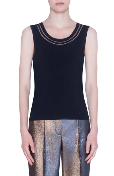 Akris Punto Sleeveless Tulle Insert Knit Top In Black