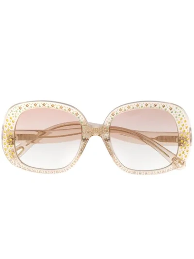 Chloé Oversized Crystal-embellished Square-frame Acetate Sunglasses In Brown