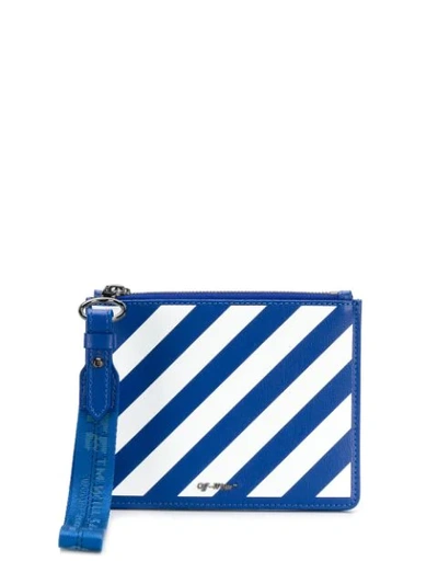 Off-white Diagonal Stripe Clutch In Blue