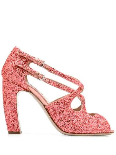 Miu Miu Strappy Glitter Sandals In Pink