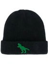 The Elder Statesman Embroidered Dinosaur Beanie In Black