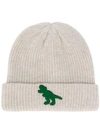 The Elder Statesman Cashmere Dinosaur Embroidery Beanie In White