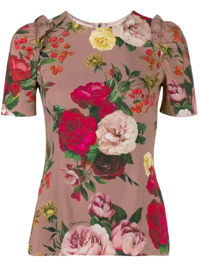 Dolce & Gabbana Rose Print Top In Hf82a Rose Barocche Fdo Nero