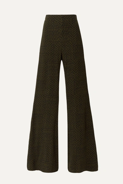 Beaufille Riva Ribbed Jacquard-knit Flared Pants In Army Green