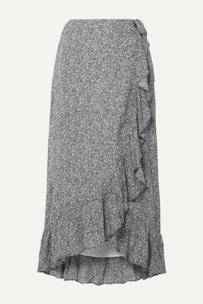 Anine Bing Lucky Ruffled Printed Crepe Wrap Skirt In Anthracite