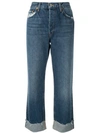 Re/done 90s Loose Distressed Low-rise Straight-leg Jeans In Royal Indigo