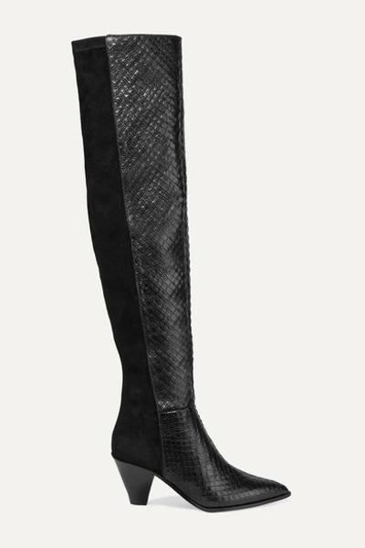 Aquazzura Shoreditch 70 Snake-effect Leather And Suede Over-the-knee Boots In Black