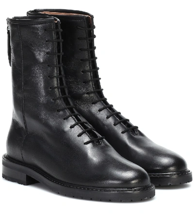 Legres Combat Leather Ankle Boots In Black
