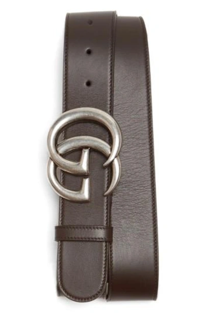 Gucci Logo Leather Belt In Dark Chocolate