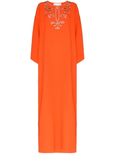 Carolina Herrera Embellished Silk-crêpe Kaftan In Orange