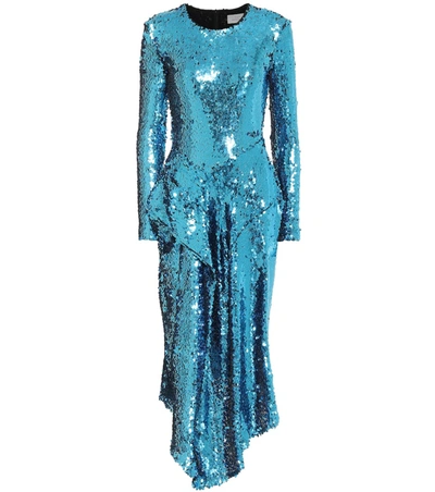 Preen By Thornton Bregazzi Valena Asymmetric Sequined Dress In Blue