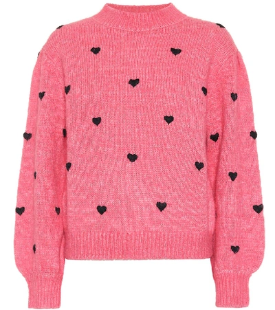 Rixo London Ariana Heart-embroidered Sweater In Pink
