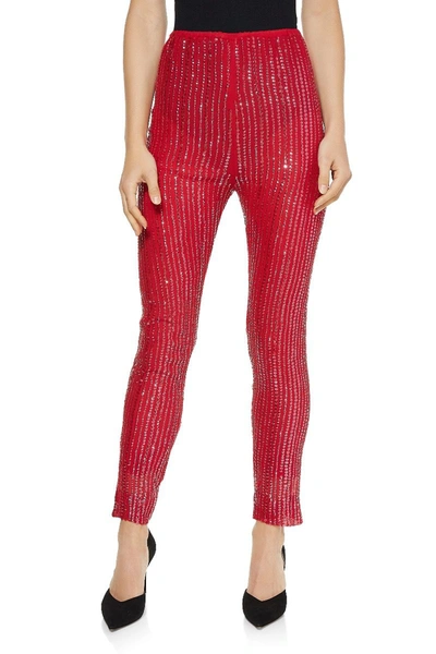 Pre-owned Halston Red Chiffon Sequin Pants